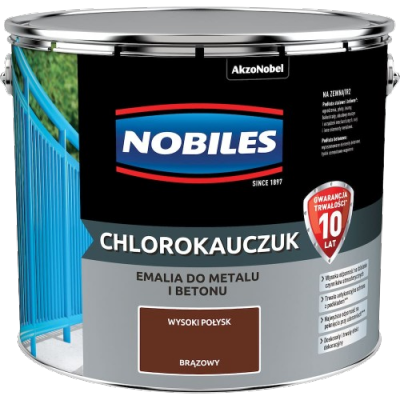 Chlorokauczuk 10L BRĄZ-OWY Nobiles farba metalu betonu emalia brązowa stali żeliwa