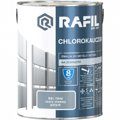 Rafil Chlorokauczuk 5L Szary Ciemny RAL7046 szara farba metalu betonu emalia chlorokauczukowa 