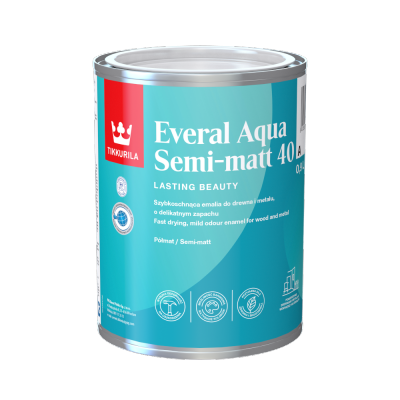 Tikkurila Everal Aqua 0,9L BIAŁA Semi Matt 40 półmat emalia akrylowa do wnętrz i na zewnątrz