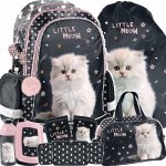 KOMPLET 6w1 PLECAK KOTEK SZKOLNY DZIEWCZĘCY DO PODSTAWÓWKI KOTKI z KOTKIEM