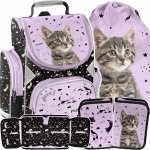 KOT DZIEWCZĘCY TORNISTER SZKOLNY Z KOTKIEM DO 1 KLASY KOTEK KOMPLET 3w1