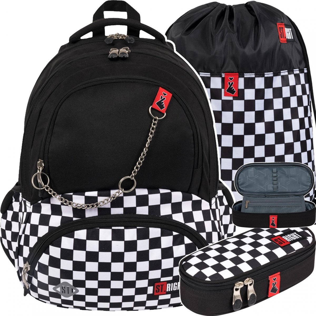 Plecak St.Right Szkolny komplet 3w1 Szachownica [BP7] iplecaki.pl