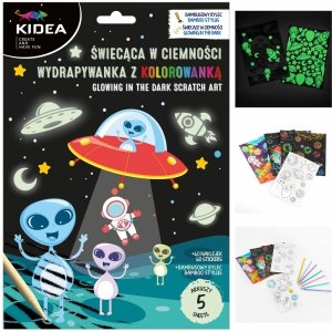 ŚWIECĄCA W CIEMNOŚCI WYDRAPYWANKA Z KOLOROWANKĄ KOSMOS KIDEA