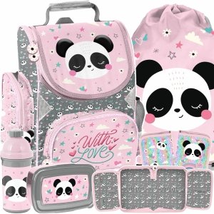 TORNISTER PANDA SZKOLNY DO 1 KLASY PODSTAWÓWKI DLA DZIEWCZYNY KOMPLET 5 ele