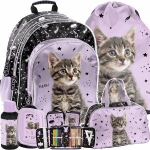 PLECAK Z KOTKIEM SZKOLNY DLA DZIEWCZYNEK DO 1 KLASY ZESTAW 6w1 KOTEK CATS