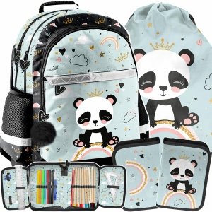 PANDA MIŚ PLECAK ZESTAW SZKOLNY DZIEWCZĘCY DO 1 KLASY PODSTAWÓWKI Z MISIEM