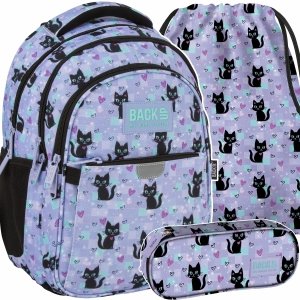 PLECAK SZKOLNY KOTY MŁODZIEŻOWY BACKUP Z KOTKIEM CATS SZKOLNY KOMPLET 3w1