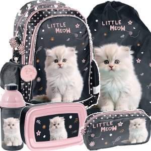 KOTEK PLECAK SZKOLNY ZESTAW 5w1 DZIEWCZĘCY DO PODSTAWÓWKI KOTKI CATS PASO