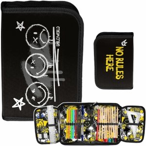 PIÓRNIK SMILEY Z WYPOSAŻENIEM BUŻKI SZKOLNY DLA UCZNIÓW EMOTIKONY EMOTKI