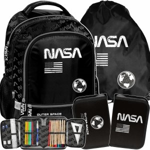 CZARNY PLECAK SZKOLNY NASA ZESTAW 3w1 DO 1 KLASY PODSTAWÓWKI DLA CHŁOPAKA