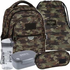 MORO ZESTAW 5w1 SZKOLNY PLECAK MŁODZIEŻOWY BACKUP KAMUFLAŻ WOJSKOWY