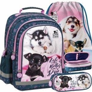 ZESTAW 3el DERFORM PLECAK Z PIESKAMI DLA UCZENNICY SZKOLNY PIESEK