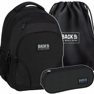 KOMPLET 3w1 BACKUP CZARNY PLECAK DUŻY SZKOLNY MŁODZIEŻOWY 3 KOMOROWY