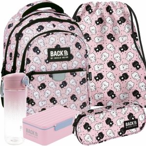 SZKOLNY KOMPLET 5w1 SZKOLNY PLECAK MŁODZIEŻOWY BACKUP Z KOTKAMI DZIEWCZĘCY