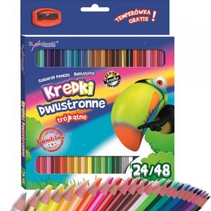 Bambino Kredki Dwustronne Trójkątne 24/48 Kolorów Drewniane +Temperówka [4964]