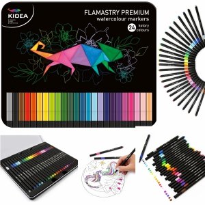 Flamastry PREMIUM 24 Kolory w Metalowym PUDEŁKU Kwadratowe Pisaki Kidea [FKMP24KA]