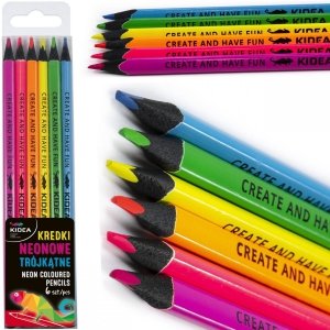 Neonowe Kredki Trójkątne 6 Kolorów Kidea Ołówkowe [KNT6KA]