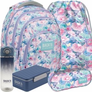 MŁODZIEŻOWY PLECAK KWIATY BACKUP DERFORM SZKOLNY DZIEWCZĘCY KOMPLET 5 ele.