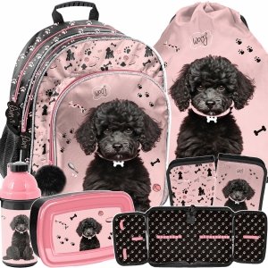 PLECAK SZKOLNY Z PIESKIEM DLA DZIEWCZYNY DO 1 KLASY KOMPLET 5w1 PIESEK DOG