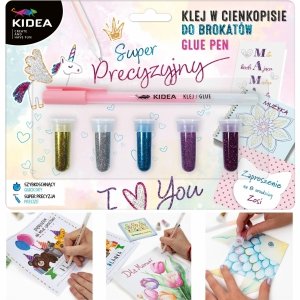 PRECYZYJNY KLEJ W CIENKOPISIE OZDOBNY + BROKAT 5 KOLORÓW KIDEA