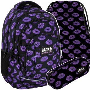 USTA BACKUP PLECAK SZKOLNY MŁODZIEŻOWY DZIEWCZĘCY GLITTER KISS ZESTAW 3w1