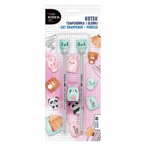 TEMPERÓWKA i 2x OŁÓWEK ZESTAW 3w1 KOTKI DLA DZIECI KIDEA z KOTY DO SZKOŁY