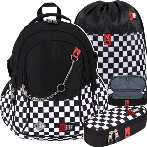 ST.RIGHT PLECAK SZKOLNY MŁODZIEŻOWY SZACHOWNICA K-POP CHAIN DUŻY ZESTAW 3el