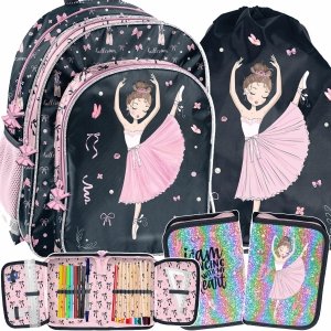 PLECAK SZKOLNY TANCERKA DLA DZIEWCZYNY DO 1 KLASY ZESTAW 3w1 BALERINA PASO