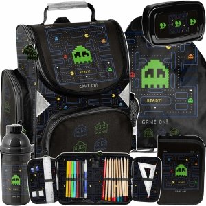 PAC-MAN TORNISTER SZKOLNY ZESTAW 5 ele. GAMING GAMER DLA CHŁOPAKÓW