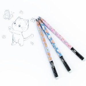 3 szt. OŁÓWEK TRÓJKĄTNY DO NAUKI PISANIA GRUBY KIDEA ZWIERZĘTA z GUMKĄ