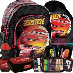 PLECAK CARS SZKOLNY ZYGZAK DLA CHŁOPAKÓW AUTA KOMPLET 5 ele z AUTEM PASO