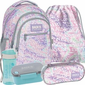 KREMOWE NAPISY MŁODZIEŻOWY PLECAK BACKUP DZIEWCZĘCY SZKOLNY ZESTAW 5 ele.