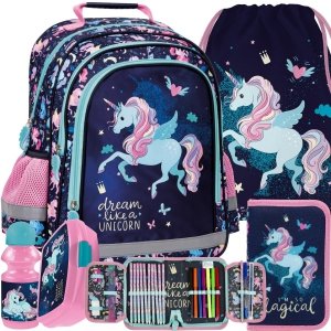 PLECAK JEDNOROŻEC SZKOLNY DO 1 KLASY KOMPLET 5w1 DZIEWCZĘCY UNICORN DERFORM