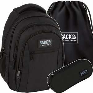PLECAK CZARNY MŁODZIEŻOWY BACKUP SZKOLNY DERFORM DLA CHŁOPAKA ZESTAW 3 ele