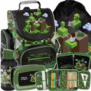 TORNISTER MINECRAFT GRA SZKOLNY GAMING DLA CHŁOPAKÓW DO 1 KLASY KOMPLET 5w1