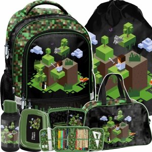 PLECAK MINECRAFT SZKOLNY ZESTAW 6w1 GAMING GRA GRY DO 1 KLASY DLA CHŁOPAKA