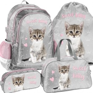 Dziewczęcy Plecak Szkolny z kotkami komplet 4 ele. [PP23KC-081]