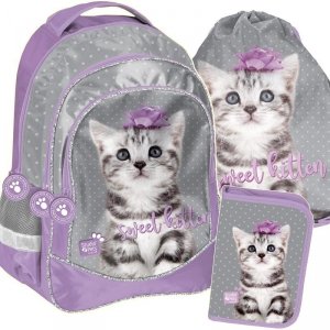 Plecak dla Dziewczynki Szkolny Zestaw w Kotki Koty [PTC-181]