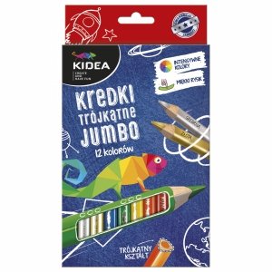 KREDKI JUMBO TRÓJKĄTNE GRUBE 12 KOLORÓW KIDEA SZKOLNE OŁÓWKOWE DLA DZIECKA