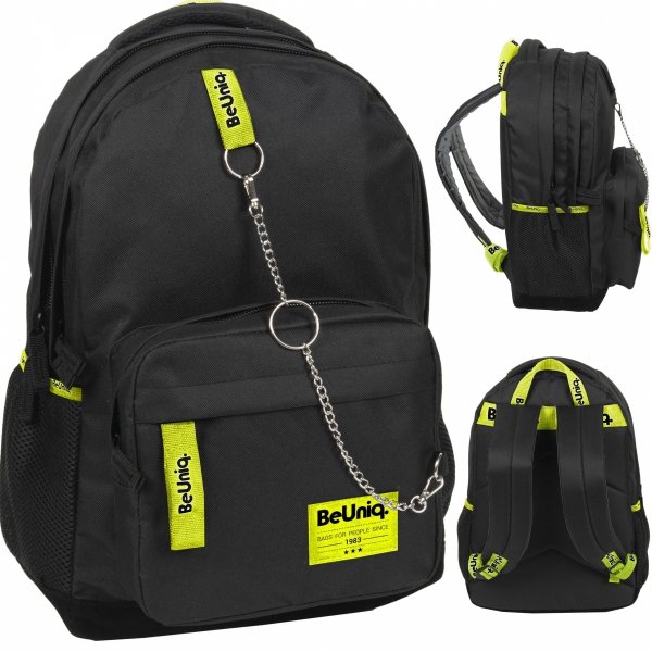 CZARNY MŁODZIEŻOWY PLECAK SZKOLNY PASO BEUNIQ z ŁAŃCUSZKIEM CAUSAL