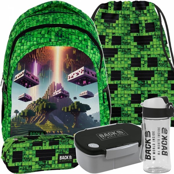 PIKSELE MINECRAFT PLECAK 3 WZORY BACKUP SZKOLNY MŁODZIEŻOWY KOMPLET 5 elem.