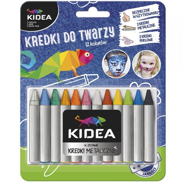 Kredki do Malowania Twarzy 12 Kolorów dla Dziecka Kidea [KDT12KA]