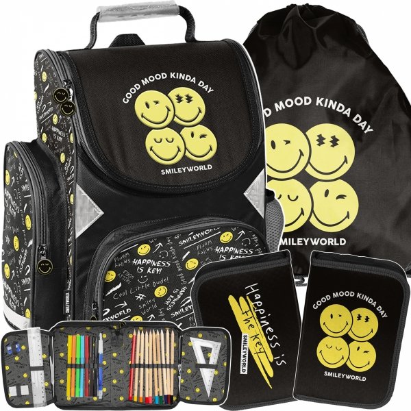 SMILLEY TORNISTER SZKOLNY DO KLAS 1-4 BUŹKI EMOTKI EMITIKONY KOMPLET 3 ele.