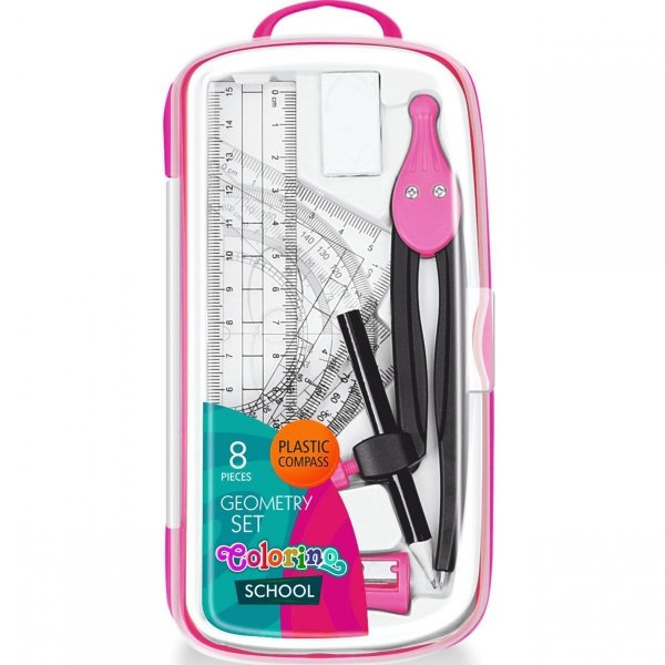 Zestaw Geometryczny 8 Elementów Colorino Cyrkiel Różowy [39668PTR]