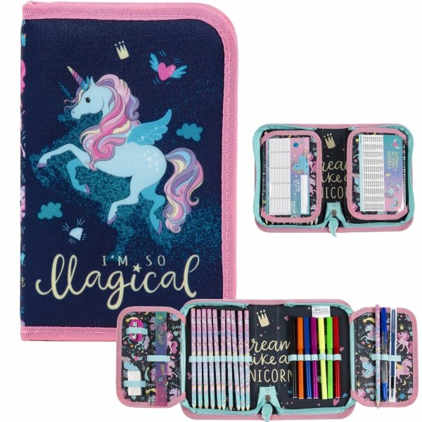 JEDNOROŻEC DZIEWCZĘCY PIÓRNIK DERFORM UNICORN DO SZKOŁY z WYPOSAŻENIEM