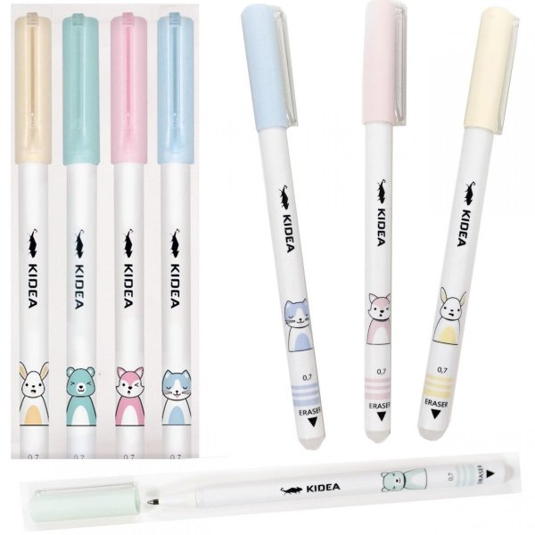 Długopis Wymazywalny Ścieralny z Gumką Kidea Zwierzaki Pastelowe [DWKA]