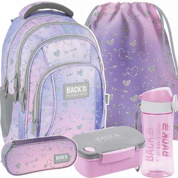 BACKUP PLECAK SZKOLNY MŁODZIEŻOWY DZIEWCZĘCY TWINKLE KOMPLET 5w1 SERCA