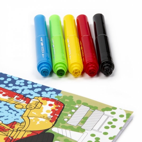 Flamastry do Malowania Kropkami ze Stempelkami i Kolorowanka Auta Cars Kidea Pojazdy [ZFMKSKPKA]