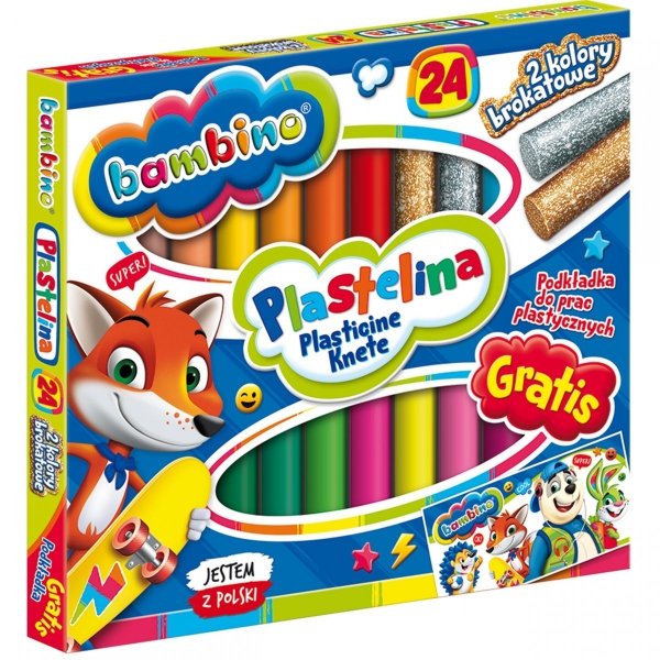 Bambino Plastelina 24 Kolorów Złota Srebrna + Podkładka [001901]