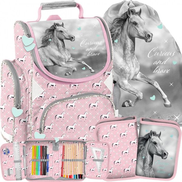 Dziewczęcy Tornister Koń Szkolny do 1 klasy Komplet [PP23KO-525]